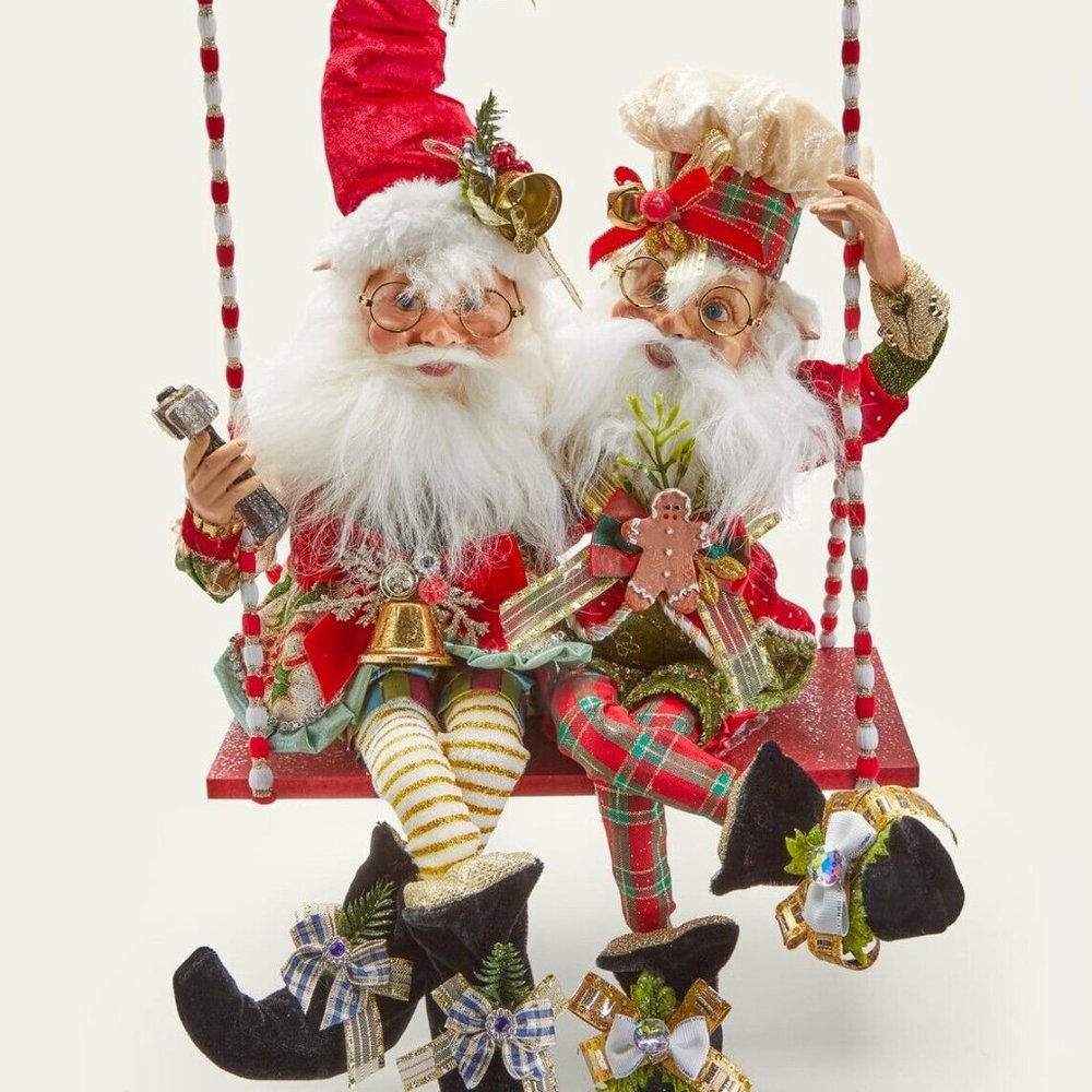 MARK ROBERTS Northpole Workshop Elf and NP Cookie Maker Elf with Swing